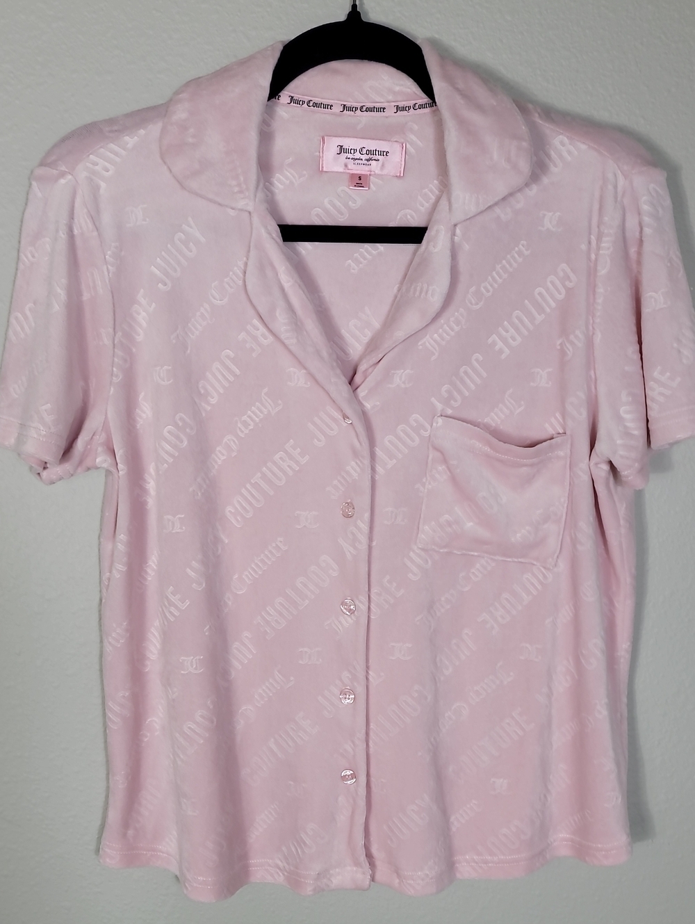 Juicy Couture Velour Pink Sleepwear Button Up Shirt Size S Y2K Lounge Pajama